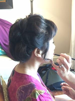 My moms shoulder length updo