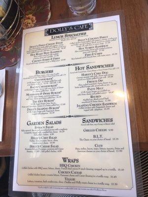 Menu as of 8/16/21