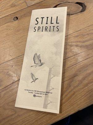 Still Spirits Menu