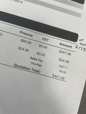 Tire pressure monitoring system sensors and relearning fee.