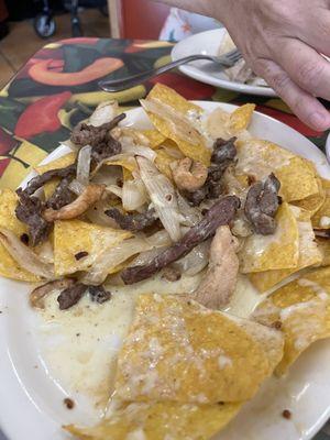 This is supposed to be fajita nachos. Disgusting.