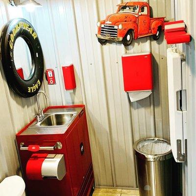 Check out our unique and clean customer restroom next time you stop in for service or new wheels!