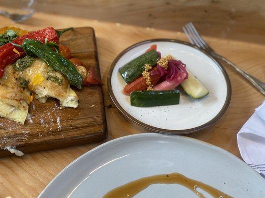 Pickled veggies including zucchini and carrots. I never would have thought to pickle zucchini but it was so good!