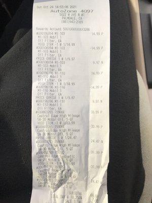 A receipt for a different autozone  5022 w ave n Palmdale