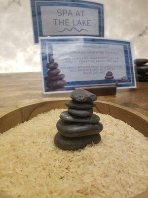 take a photo of your balanced stones, post on IG at #spaatthelake by Feb 5 2022 to win a fee massage.