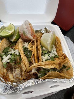 Birria tacos w/ cilantro and onions