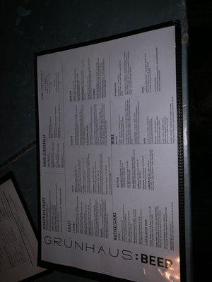 Drink menu