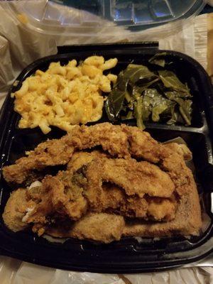 Whiting platter....YUMO. PERFECTLY FRIED WHITING. MAC N CHEESE N GREENS DELISH BUT NEED SEASONING.  I LOVE HER FOOD AND IS MY GO TO PLACE.