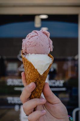 Double scoop on a waffle cone