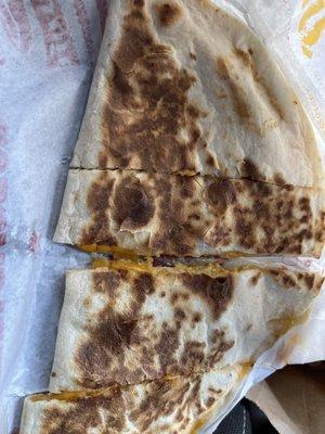 Cheddar Quesadilla burnt on both sides