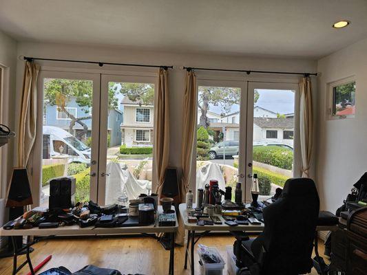 Interior view of a neutral 35 window tint installation for a home in Corona Del Mar.