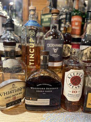 Check out our great whiskey selection!  Woodford Reserve Double Oak has our vote.