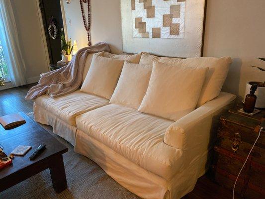 The new slipcover made with a brushed cotton. Love it!