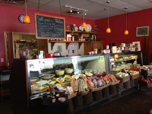 Deli case with fresh salads, entrees and sides for take-out. Prefect for lunch or dinner!