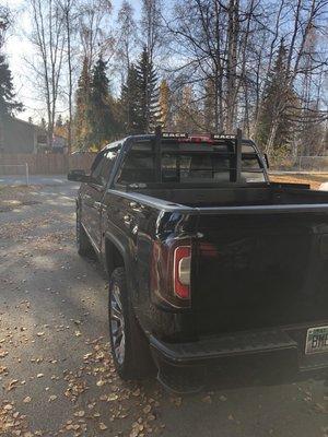 Back rack from Alaska Safety on 2016 GMC Sierra All Terrain crew cab short bed 1500