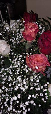 Beautiful dozen of Roses and Baby Breath