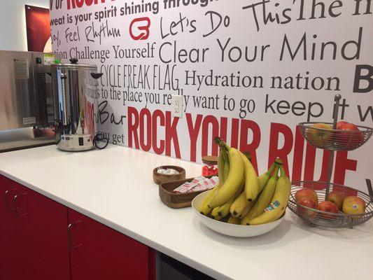 Fruit and water is always on tap at the 'bar