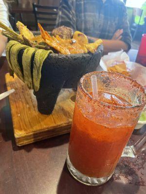 Molcajete and michelada.