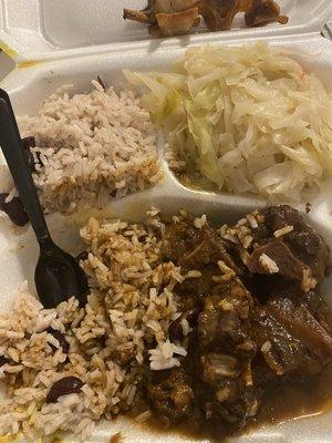 Large oxtail plate with cabbage and Rice and Peas