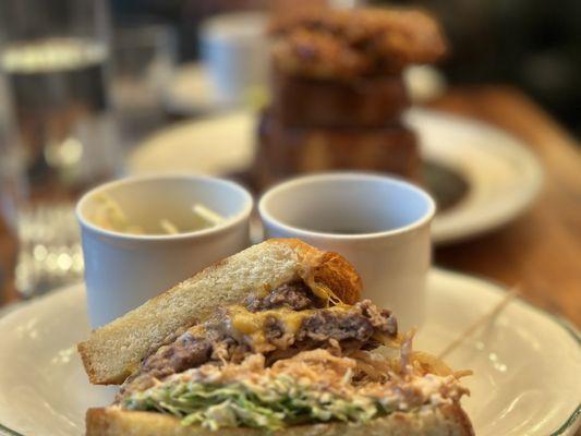 Patty Melt and Hot Honey Chicken 'N' Toast