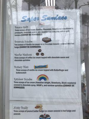 Sundae menu April 2021