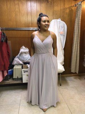 Bridesmaid's dress with multiple layers was hemmed and the straps shortened