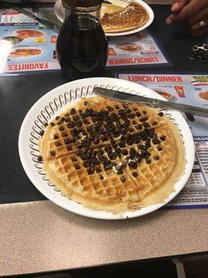 Thank you for my waffle stacked with damn chocolate chips . Oh did you forget a order??