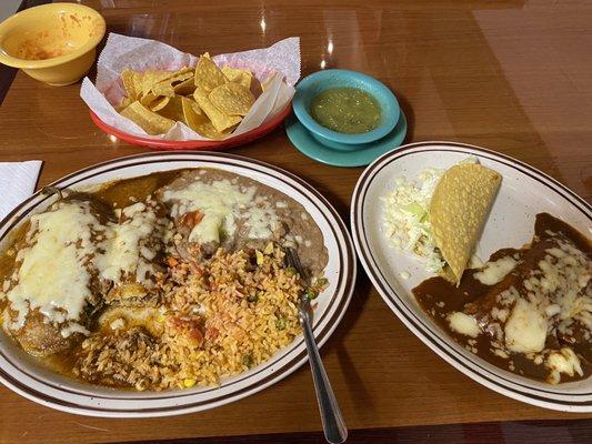 Chili 9. Chile Relleno, Burrito and Taco Dinner Combo with a Tamale