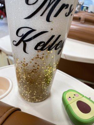 This is my cup that I got as a gift I wanted an ombré look, gold and white with sparkles.