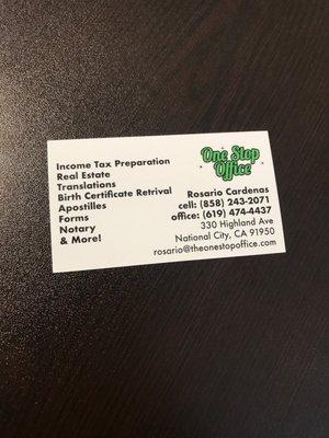 One Stop Office Business Card