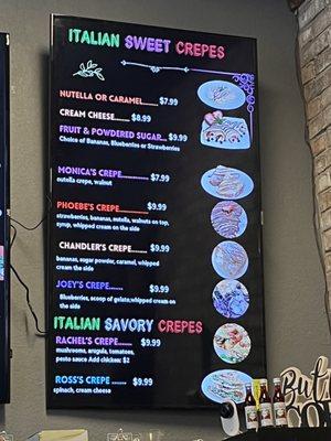 Friends crepe menu