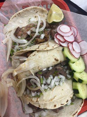 2x lengua (beef tongue) 2x tripe tacos