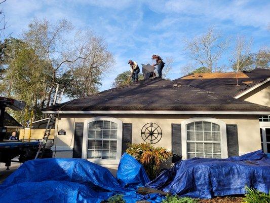 Removal of shingles.