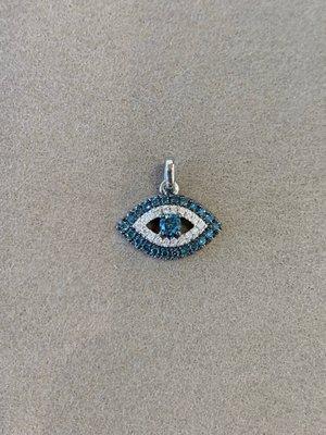 Custom Creation - Evil Eye - Enhance Blue and Natural White Diamonds in 14K White Gold