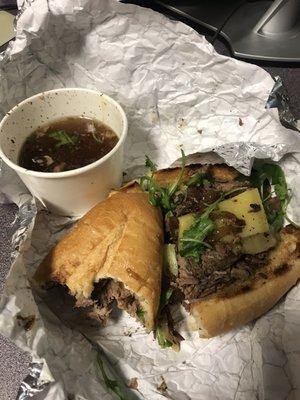 Half eaten French dip