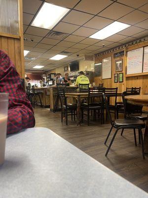 Restaurant seating booths, tables, and counter