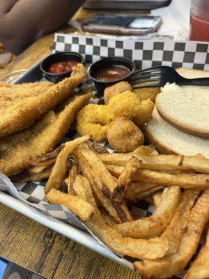 Catfish and shrimp plate.