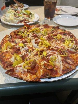 Med. Cheese Pizza with 3 Items (pepperoni, onion, banana peppers)