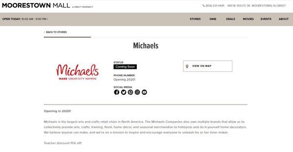 Michaels, Moorestown Mall -- coming soon!!!