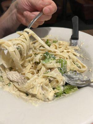 Chicken broccoli Alfredo only a couple bites taken