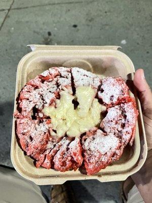 $14 |Red Velvet Funnel Cake + additional $4 for cream cheese icing