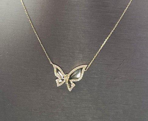 14k yellow gold butterfly with diamonds