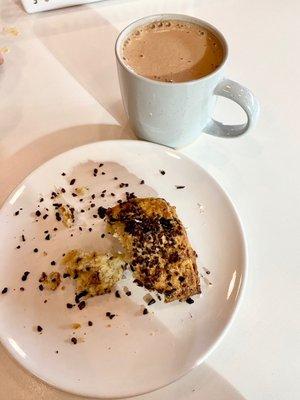 PB hot cocoa and Cacao nib scone