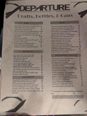 Beer menu