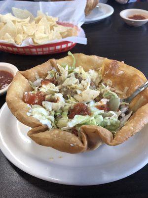 The taco salad presentation was great! I already messed it up before I took the picture!! :-)