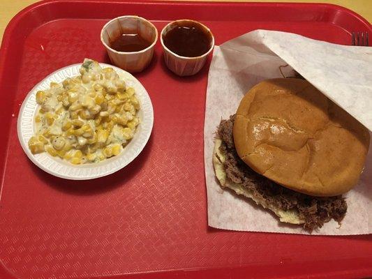 Chopped Brisket Sandwich with Creamed Corn