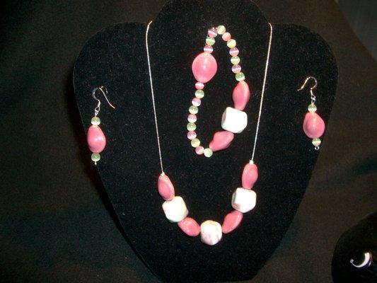 Pink/Green Porcelain Chunky Beads