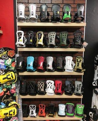 Snowboard Binding Wall. Carrying the ENTIRE Line of the Best Bindings in the Business!! Union Bindings Co!!!