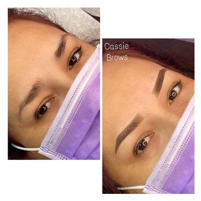 Ombré powder brows great for all skin types 
Last 2-3 years depending on your life style 
Save time every morning 
Instagram: @cassiebrows