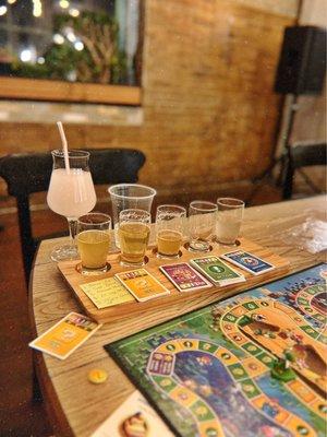 Beer flight, delicious hard slushee (p.s. flavors are rotating, so worth coming every day )